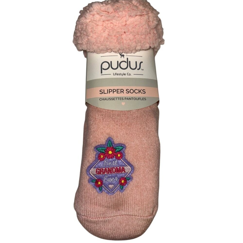 PUDUS Women's Slipper Socks BEST GRANDMA EVER  Pink Size 5 - 11 New Soft Cozy